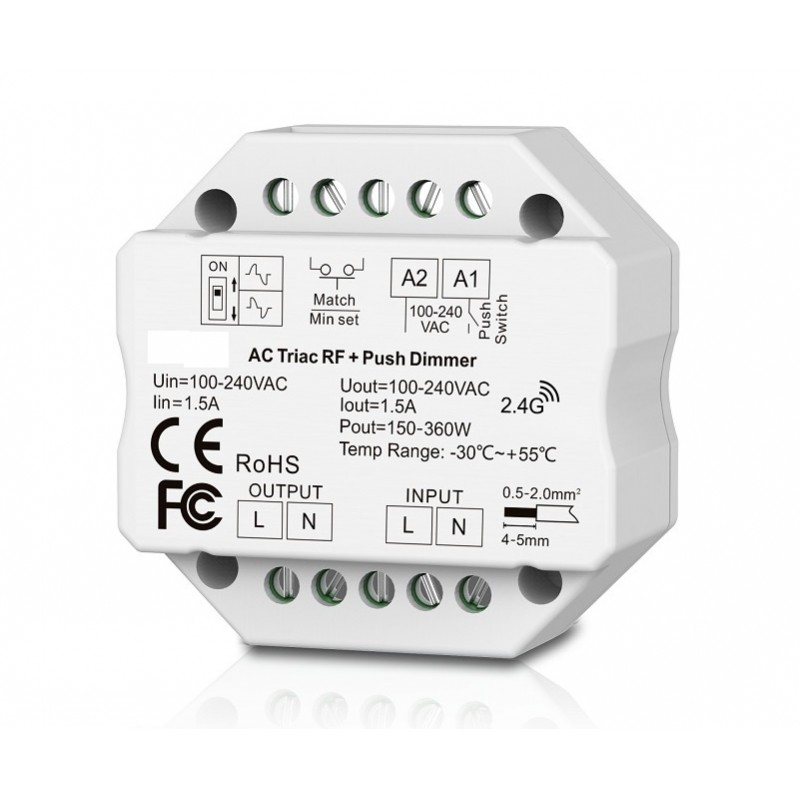 Lighting controller system radiowave receiver, AC PUSH-DIM, TRIAC