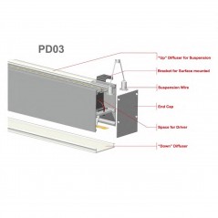 LED profilis su sklaidytuvu PD03 2000x54x75 mm  - 2