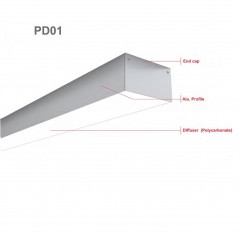 LED profilis su sklaidytuvu PD01 2000x54x34 mm  - 2