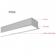 LED profilis su sklaidytuvu, įleidžiamas PD02 2000x70(54)x34 mm  - 2