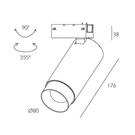 Magnetic adjustable luminaire with adjustable light angle VSD3080R, 18W, 3000K      