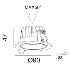 Įmontuojamas reguliuojamas LED šviestuvas NOBLE R1028, 10W, 3000K, 36°, garantija 10 metų  - 3
