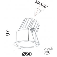 Įmontuojamas reguliuojamas LED šviestuvas ANGELO R1236, 15W, 3000K, 36°, garantija 10 metų