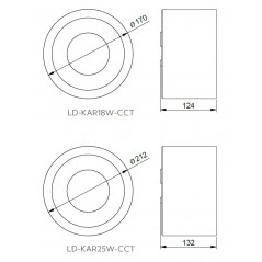 LED šviestuvas paviršinis KARIS CCT, 18W, 25W, keičiama šviesos spalva (3000/4000/6500K), IP44