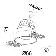 Užglaistomas reguliuojamas LED šviestuvas TIFFANY R1359 10W, 3000K, 36°