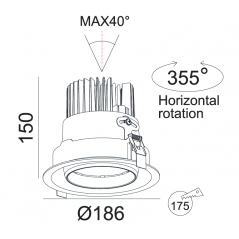 Įleidžiamas reguliuojamas LED šviestuvas GRAND R1044 33W, 3000K, 60°, garantija 10 metų