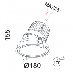 Įleidžiamas reguliuojamas LED šviestuvas GRAND R1145 25W, 3000K, 38°, garantija 10 metų